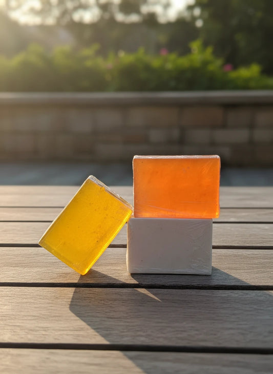 Urban Tree Organic Soap assortment on wooden table β natural organic handmade soaps for skincare in Pakistan