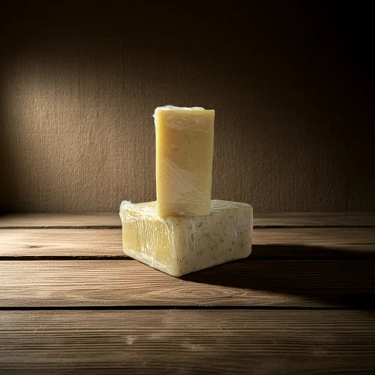 Urban Tree Turmeric and Kojic Acid Brightening Soap premium bar photographed from side angle with warm natural light