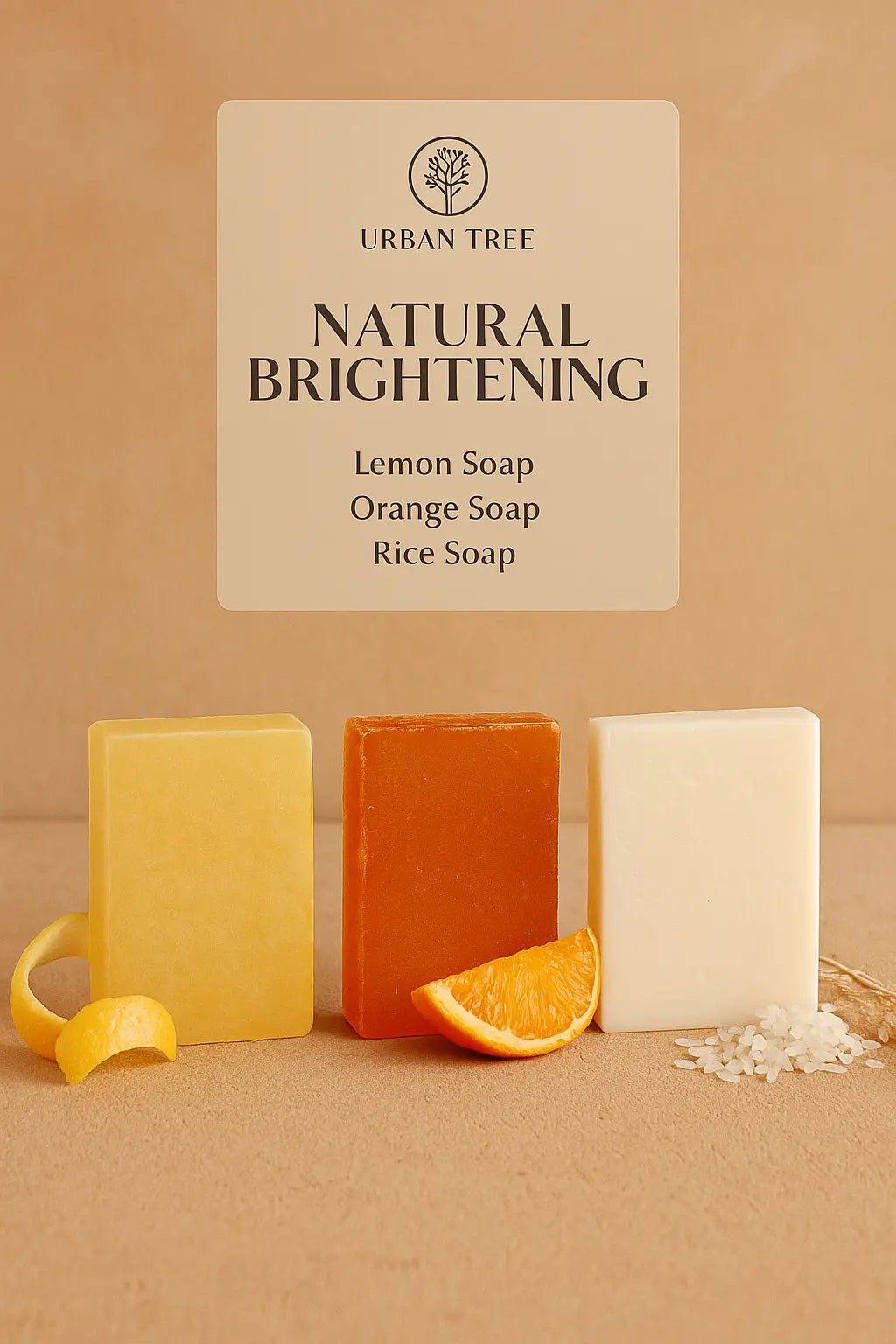 Urban Tree Natural Brightening Trio – Lemon, Orange, and Rice Soap for clear, even-toned glowing skin
