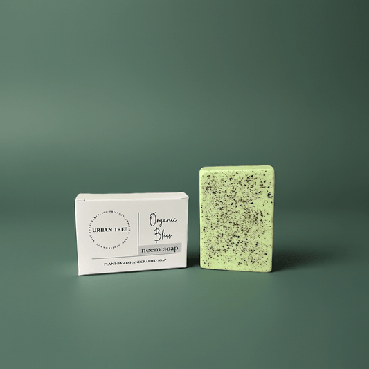 Urban Tree Neem Soap with packaging box front view on green background