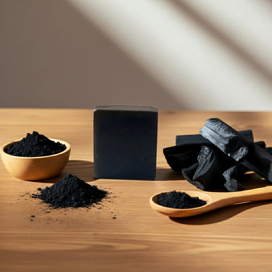 Organic Charcoal Activated Soap for deep detox and pore cleansing by Urban Tree Pakistan — natural purifying black bar for clear radiant skin.