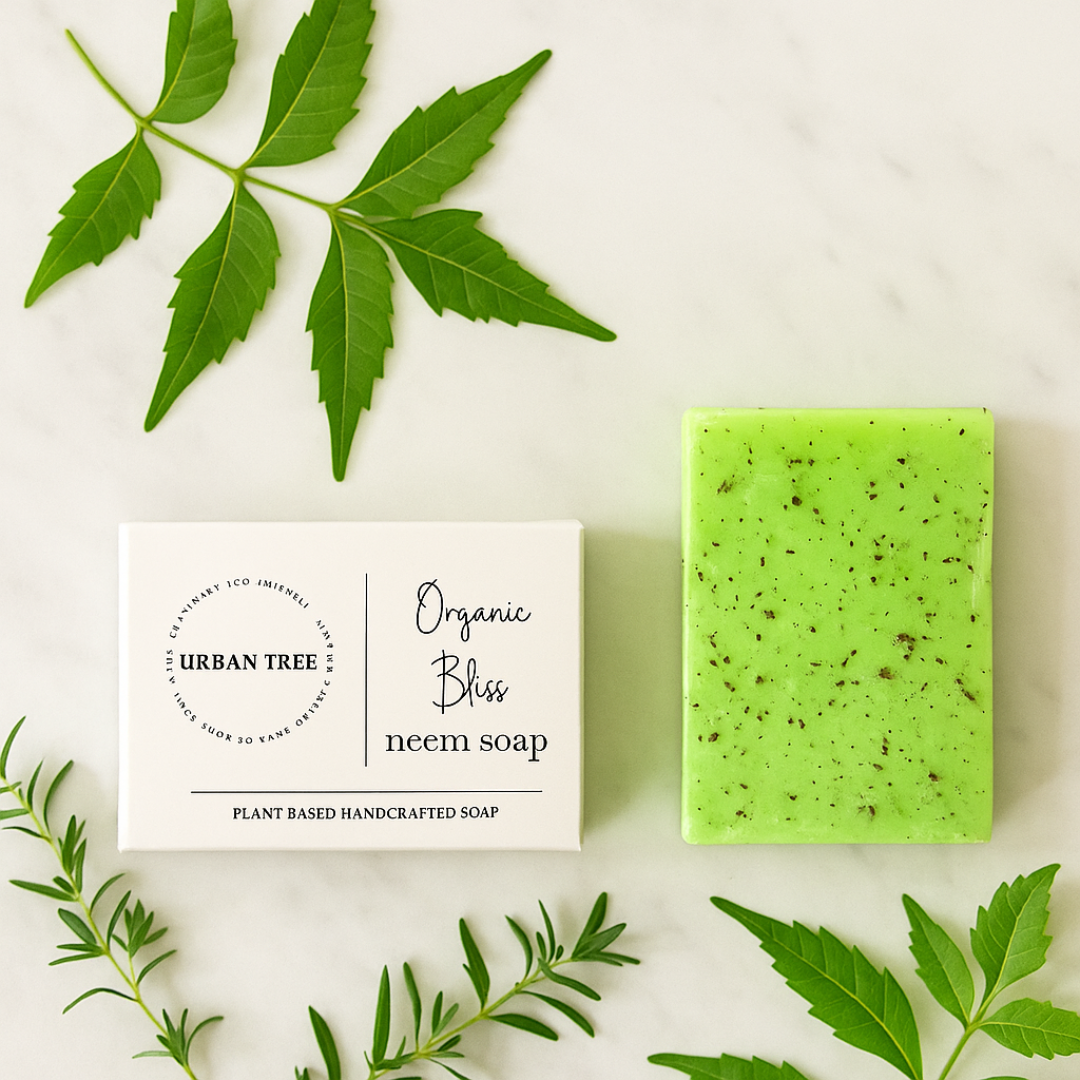 Organic Neem Soap ingredients neem and tea tree leaves
