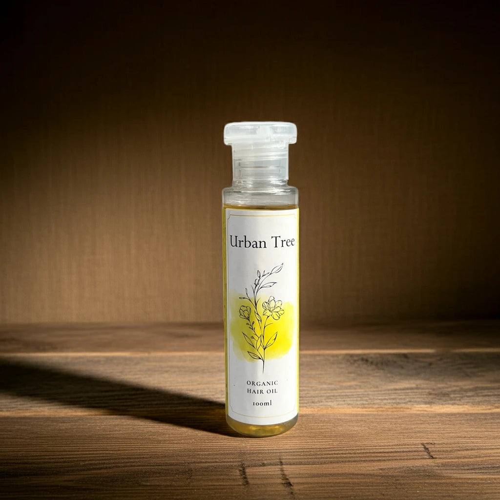 Urban Tree Organic Hair Oil – natural nourishing oil with coconut and herbal ingredients for strong shiny hair.