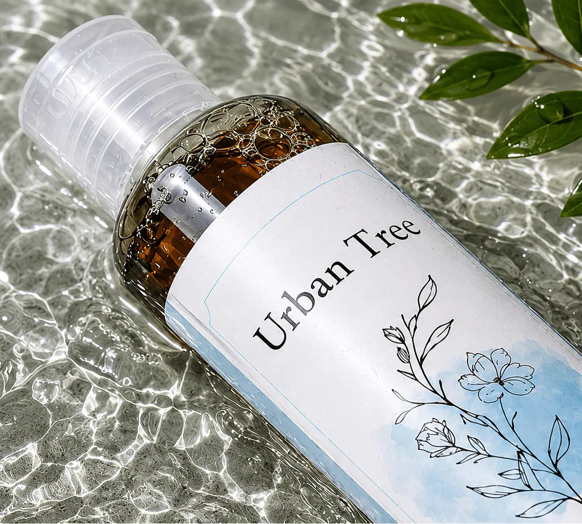 Organic Shampoo close up featuring sulfate free formula with Amla, Reetha, Shikakai and Rosemary for healthier hair