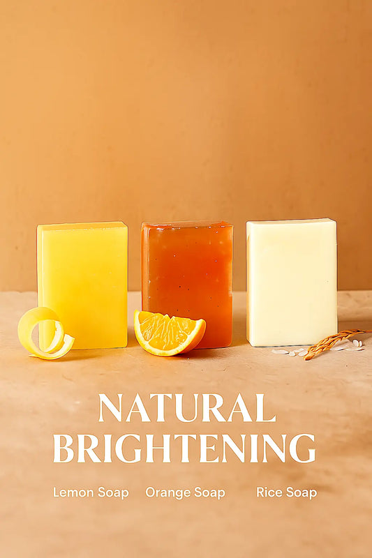 Natural Brightening Soap Set by Urban Tree – Lemon, Orange, and Rice soaps for soft, radiant skin

