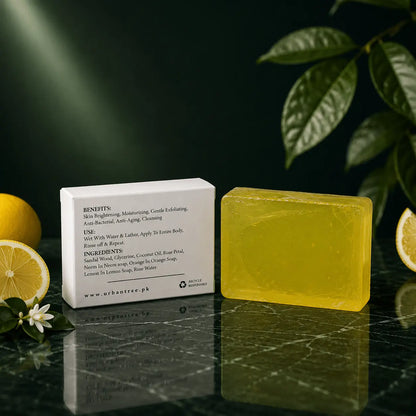 Urban Tree Lemon Soap product photography, natural citrus soap for everyday cleansing Pakistan