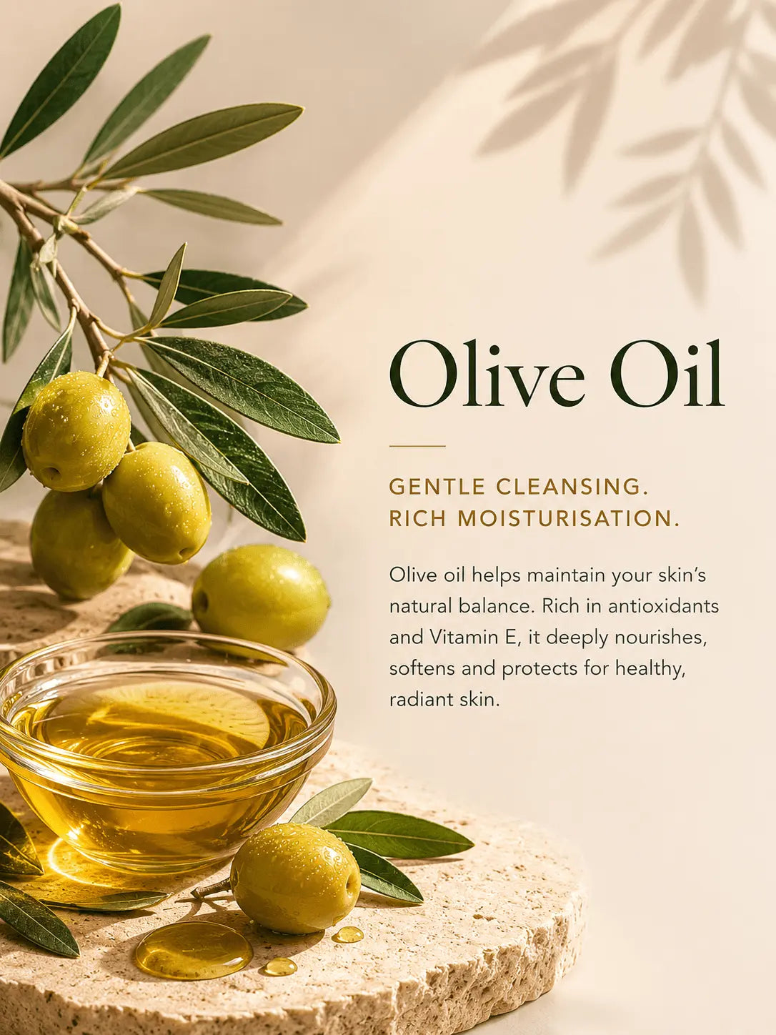 Urban Tree olive oil ingredient image for organic soap, gentle cleansing and deep moisturisation