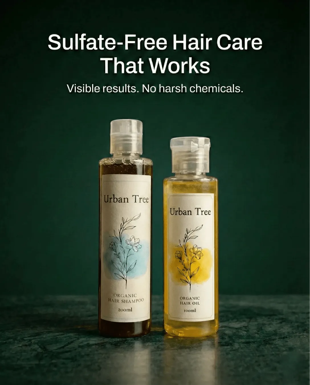 Urban Tree sulfate-free hair care shampoo and organic hair oil for healthy hair
