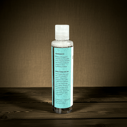 Urban Tree Sulfate Free Organic Hair Shampoo 200ml back label with natural ingredients and usage directions – organic hair care product in Pakistan