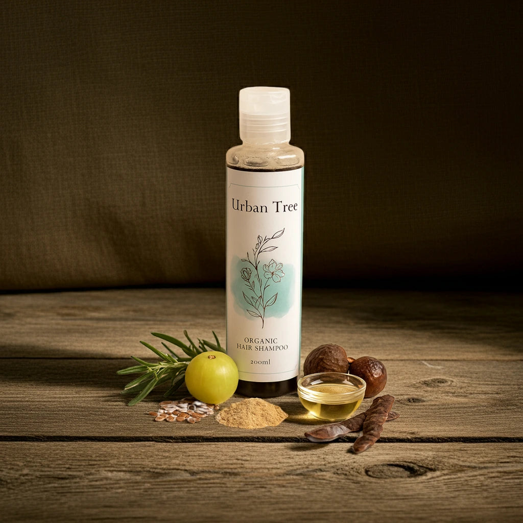 Urban Tree Sulfate Free Organic Hair Shampoo 200ml bottle with amla, reetha, shikakai, castor oil and natural extracts – best organic shampoo in Pakistan