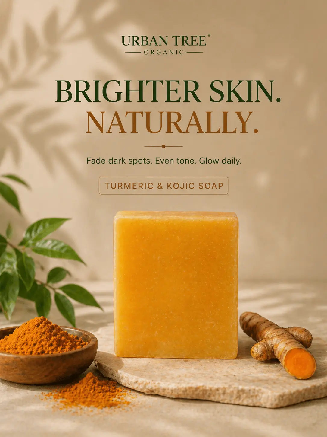 Urban Tree Turmeric Kojic Acid Soap for brightening skin and reducing dark spots with turmeric extract Pakistan